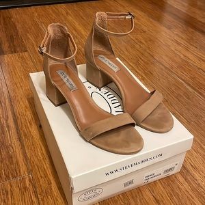 Steve Madden Irene Tan Nubuck Ankle Strap Heeled Sandals